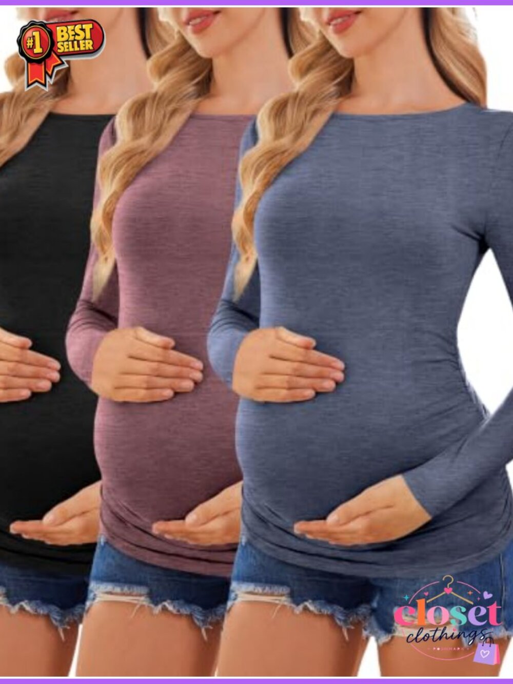 Maternity Long Sleeve Tunic Tees Boat Neck Ruched Pregnancy Tops
